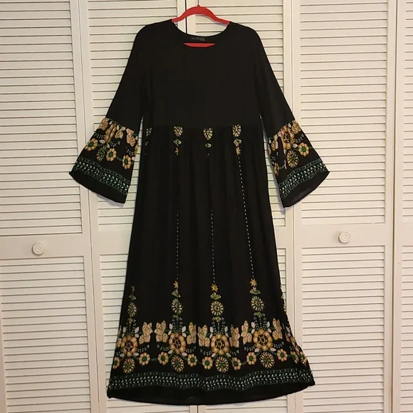 chinese dress ladies EMERY ROSE Notched Neck Flounce Hem Maxi Dress, M1417354, Blue and White, M  : Buy Online at Best Price in KSA
